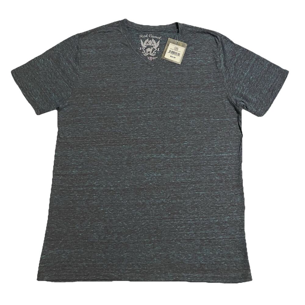 Unisex Red Camel Tee T-Shirt Vintage Handcrafted V-Neck Turquoise Gray Blend XL